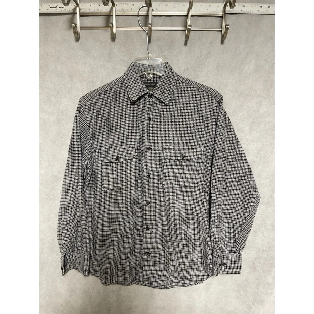 Banana Republic Shirt Men S Gray Houndstooth Wool Blend Flannel Button Up Cowboy